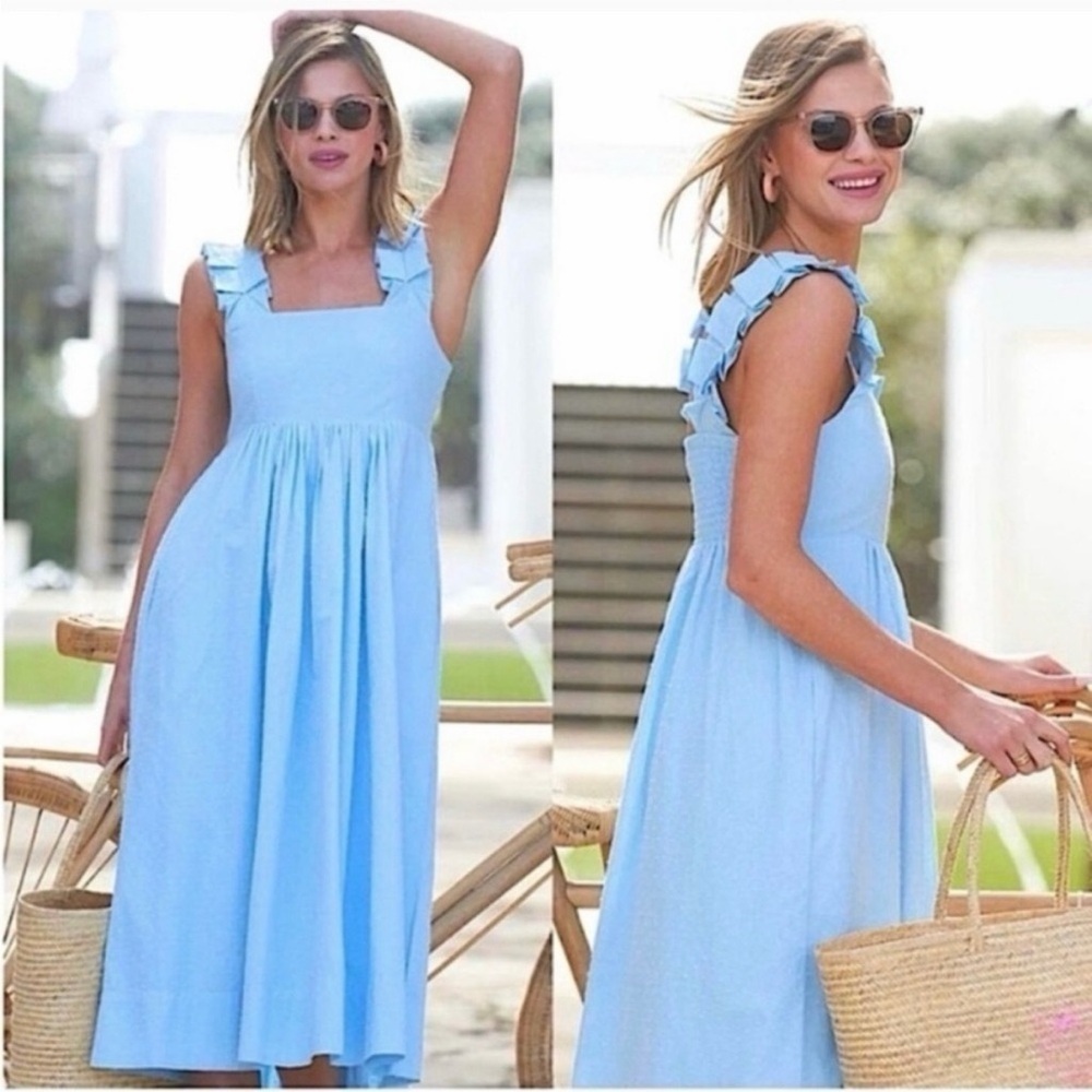 LAKE Lolly Cotton Midi Dress in Morning Blue